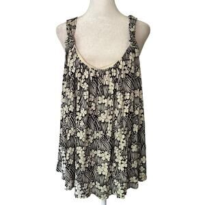 Vanessa Virginia Anthropologie brown & cream floral tank top size XL